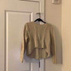 Cropped Cable Knit Elbow Pad Sweater